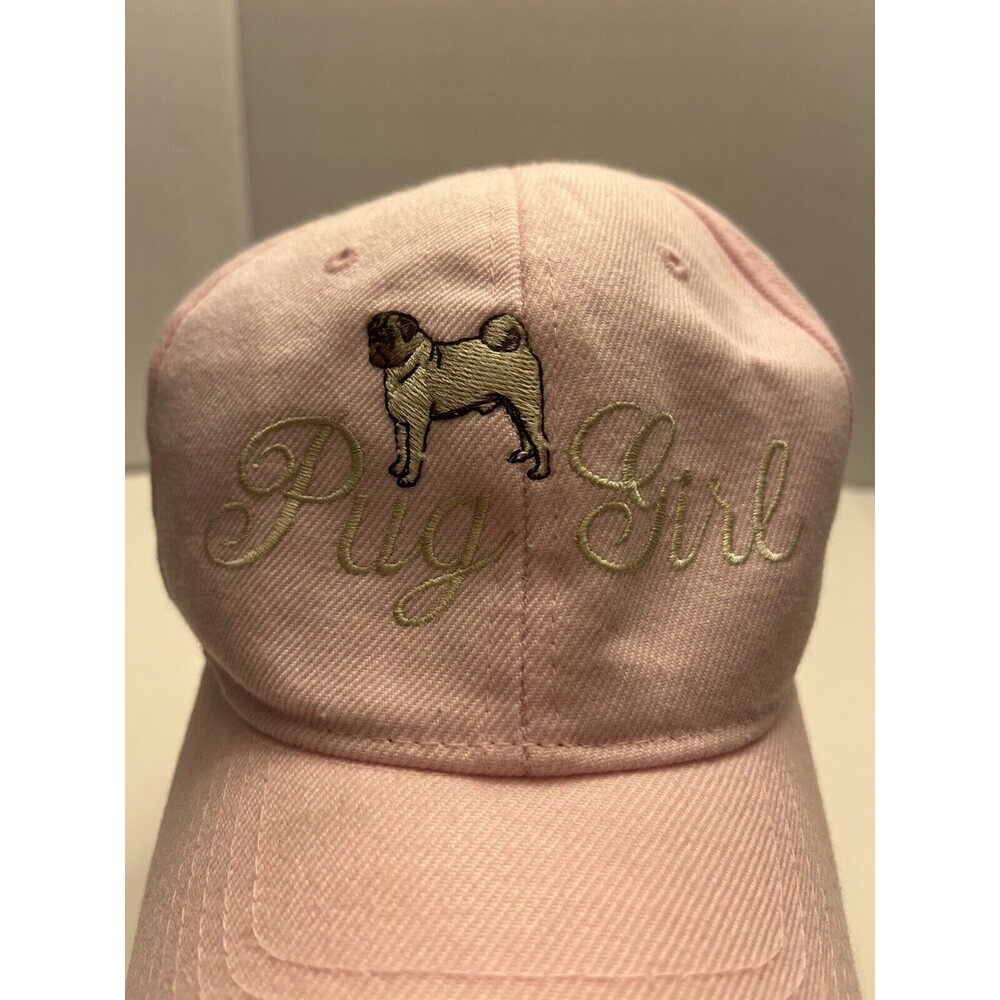Embroidered Pink Pug Girl Baseball Hat‎ Adjustable Adult One Size